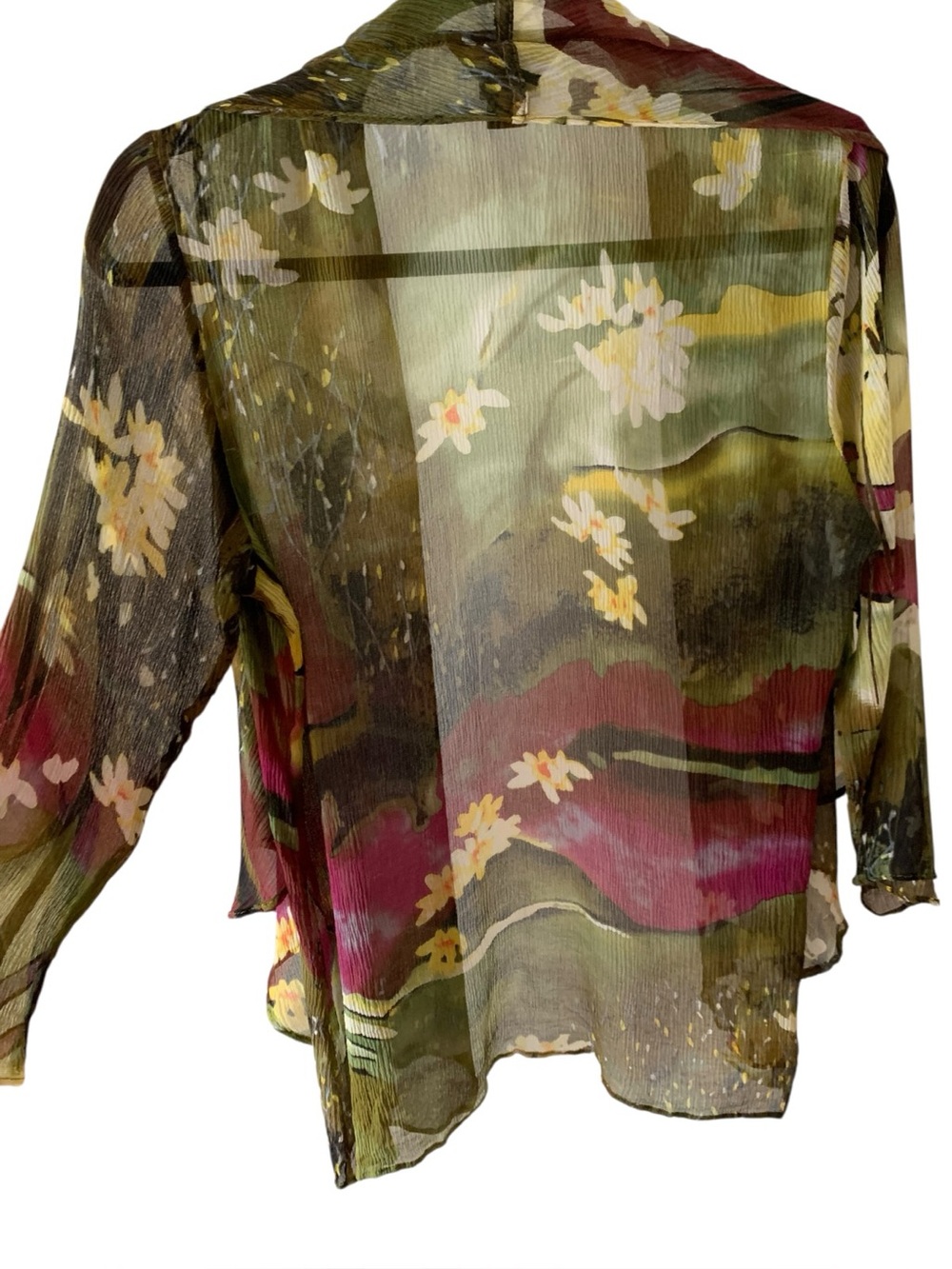 Citron Santa Monica 100% Silk Floral Kimono Cardigan Landscape Watercolor Large - Picture 8 of 13
